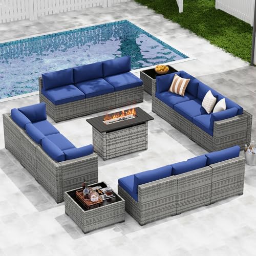 15-Piece Wicker Outdoor Patio Furniture Set with 44" Fire Pit Table