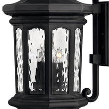 Hinkley Raley Large Wall Mount Outdoor Lantern, LEDs Included, Aluminum, Clear Water Glass Shade, Estate Series, Museum Black Finish