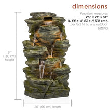 Alpine Corporation WIN1092 Outdoor Multitiered Rock Waterfall Floor Fountain with Warm White LED Lights, 51" Tall, Brown