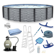 Blue Wave Affinity 24-ft Round 52-in Deep Hard Sided Above Ground Pool with Resin Top Seats & Verticals, 1.5 HP Dual-Speed Sand Filter System, Ladder, Liner, Skimmer & Maintenance Kit – 12,600 Gal Cap