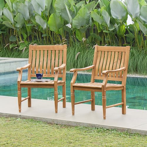 Cambridge Casual Texas 2-Piece Teak Wood Outdoor Dining Chair for Patio, Garden, or Backyard – Weather Resistant Teak Armchair with Ergonomic Design for Comfortable Outdoor Seating