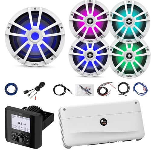 Enrock Marine Bluetooth Digital Media Marine Audio Receiver with 4x 6.5" Waterproof Speakers, 10" Subwoofer, 5 Channel Amp, USB/AUX Adapter