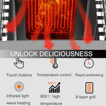 1700w Stainless Steel Automatic Steak Broiler,Electric Steak Broile W/Glove,Small Home Camping Oven Steak Cooker Machine -Touch Button/800℃ High Temperature/8-Layer Grill/Timer 30 Min,B