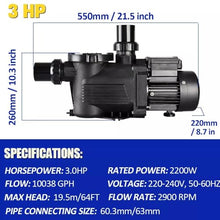 3HP Pump, Universal Super Speed Pump For Above Ground, In-Ground Swimming Pools, Kid Pools Pump, Easy Assembly, Easy Installation, US SUPPLY