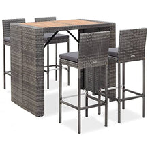 vidaXL 5-Piece Outdoor Patio Bar Set - Durable Poly Rattan and Acacia Wood - Weather-Resistant, Comfortable, Easy-Arrangement and Assembly - Gray