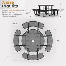 OUTTANS Commercial Metal Picnic Table (Black, 46in, Round, Expanded Steel)