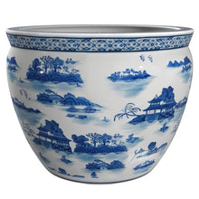 Red Lantern 20" Porcelain Fishbowl Blue & White Landscape Planter
