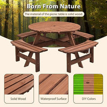 Thanaddo 8-Person Outdoor Circular Wooden Picnic Table, Camping Dining Table w/ 4 Built-in Benches, Outside Table Set with Umbrella Hole, 2220lb Capacity for Garden Patio Backyard - Brown