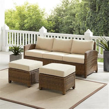 Afuera Living Modern 3-Piece Outdoor Sofa Set, Steel Frame with Handwoven All-Weather Wicker, Sand/Brown Finish, Moisture-Proof Cushions, Removable Covers, Patio Furniture for Backyard or Garden