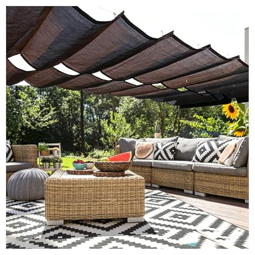 FENGZEQUAN Pergola Cover Shade Canopy, Retractable Awning Sun Shades Outdoor Patio Pergolas Kit for Deck Backyard Gazebo, Wave Shade Sail with Hardware Wire Cable(W1.5*L11m/W4.92*L36.08ft)