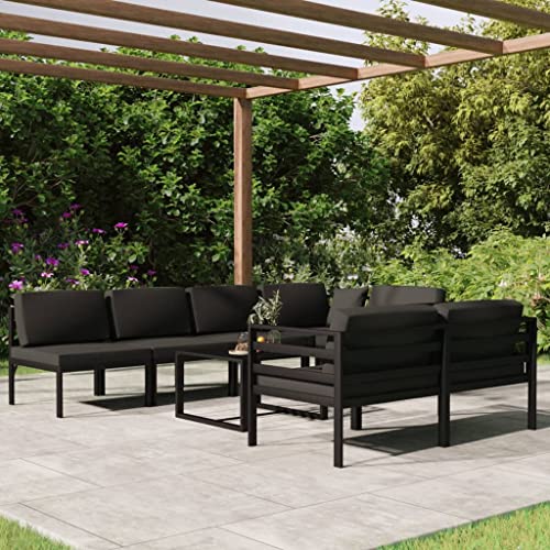 KLGBNCVE Aluminum Modular Patio Lounge Set with Cushions, Anthracite 8 Piece Outdoor Seating