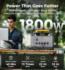 UDPOWER S1200 Solar Generator with 420W Panel, 1190Wh LiFePO4, 1200W (Surge 1800W) UPS, 1.5H Fast Charge, for Home Backup Outdoor RV Emergency