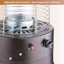 46,000 BTU Bronze Round Commercial Propane Outdoor Patio Heater with Glass Flame Tube and Protective Mesh – Freestanding Steel Design with Wheels for Patio, Deck, Restaurant, Poolside, Events
