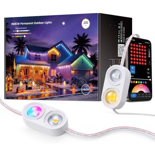 CDN Permanent Outdoor Lights for House,200ft with 72 RGBCW Dual-Color Heads