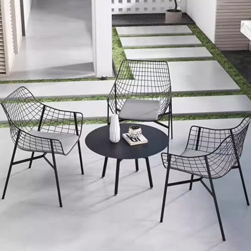 JOSOGO Modern Patio Outdoor Dining Chairs Set, Outside Dinner, Garden/Balcony/Poolside Accent, Diamond Mesh Pattern Curved Backrest(C-Black)