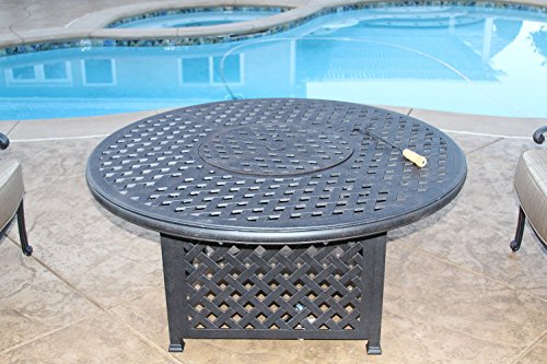 theWorldofpatio Nassau Cast Aluminum Powder Coated 52" Tea Table with Propane Firepit - Antique Bronze