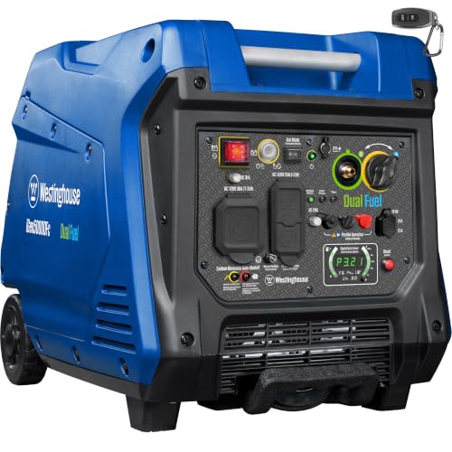 Westinghouse 5000 Peak Watt Super Quiet Dual Fuel Portable Inverter Generator, Remote Electric Start, Gas & Propane Powered, RV Ready, CO Sensor, Parallel Capable