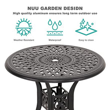 NUU GARDEN 3 Piece Outdoor Cast Aluminum Bistro Table Set Rustproof Table and Chairs with Umbrella Hole for Backyard, Balcony, Front Porch, Black