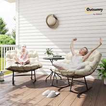 Outsunny Outdoor Rocking Chair Set of 2 Oversized with Cushions Beige