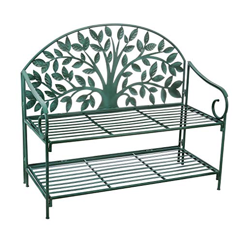 Evergreen Tree of Life Metal Garden Storage Bench, 43''x 20'' x 38'' inches