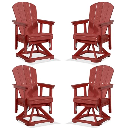 PLUUV Adirondack Swivel Glider Chair Set of 4, 360 Degree Rotation, Red