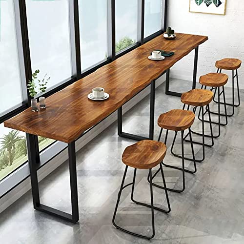 DESALAI Industrial Bar Height Table,Live Edge Dining Table Narrow Table,Solid Wood Top Table,Rectangular Pub Tables Tall Counter Table,Rustic Long Table,No Stool(78.7", Brown)