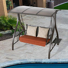 PATIO TREE 2-Seat Porch Swing Glider, Outdoor Adjustable Canopy Swing Chair with Tray and Sunbrella Pillows for Patio