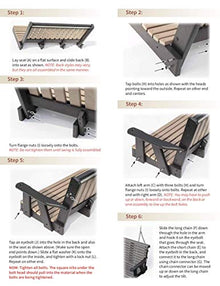 Poly Lumber Wood 5FT Porch Swing Amish Craftsmandship Made in USA HDPE with No wood fibers and 1000 lbs Limit. Stainless Steel Hardware.Signature Rollback design for Patio Outdoor Backyard Garden Park