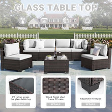 LEVELEVE 7-Piece Outdoor Patio Furniture Sets, Manual Weaving Rattan Conversation Sectional Sofa with Tempered Glass Coffee Table, All-Weather PE Wicker & Thick Cushions for Garden, Backyard, Porch