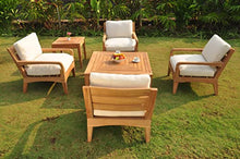 WholesaleTeak Noida 6 Pc Lounge Chair Set: 4 Lounge Chairs, Coffee Table & Side Table with Cushions in Outdoor Fabric #57003 Canvas White #12NO6