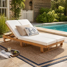 Christopher Knight Home Double Acacia Wood Chaise Lounge with Dual Adjustable Backrests, Patio Outdoor Chaise Lounge with Cushions, Wooden Sunbathing Pool Lounger, 1Pcs Set, Natural+Beige