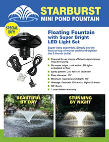 EasyPro Pond Products Starburst Mini Floating Fountain with LED Light Set Crystal