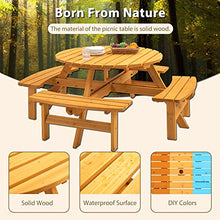 43.3" Outdoor Wooden Picnic Table with Bench Set and Umbrella Hole Natural