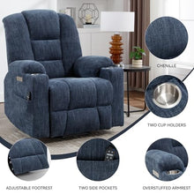 Power Lift Recliner Chair for Elderly with Massage & Heat, Chenille, Blue