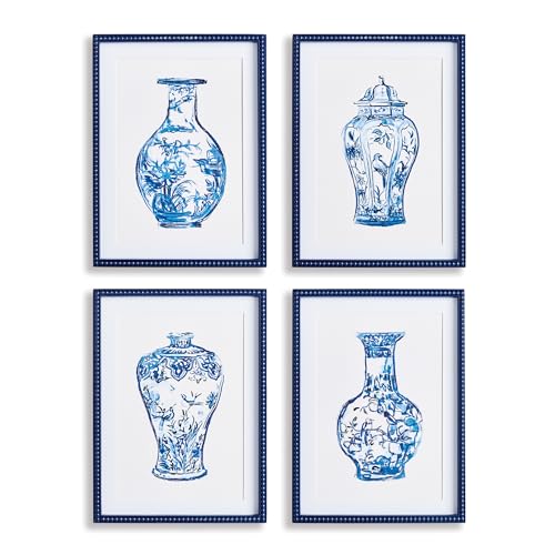Napa Home & Garden Ornamental Urns in Blue Study Framed Wall Art Set of 4 Ornamental URNS
