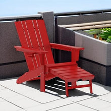 Flash Furniture Halifax Poly Resin Adirondack Chair with Cup Holder and Pull Out Ottoman, All-Weather Poly Resin Indoor/Outdoor Lounge Chair, Red
