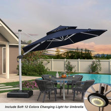 OROTLECT 11 Feet Outdoor Double Top Ronud Deluxe Lighted Cantilever Umbrella With Base,Navy