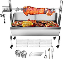 48.7in electric rotisserie grill portable portable stainless steel rotisserie grill roster with wheels, motor, wind baffle for pig chicken lamb rotisseries roasting machine (88 LBS with baffle)