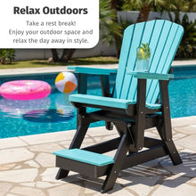 DutchCrafters Slat Fan Back Poly Balcony Adirondack Glider with Footrest Outdoor Patio Chair (White & Aruba Blue)