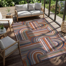 CAMILSON Indoor Outdoor Rug, Orange 10x14 Geometric Arch Striped Large Area Rugs for Patio and Home Areas, Easy-Cleaning Non-Shedding Living Room, Garden and Deck Washable Outside Carpet (10 x 14)
