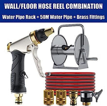 Garden hose reels Hose Reels,Washer Reel, Garden Wall/Floor Mount Hose Reel,Retractable Manual Swivel Bracket Stainless Steel with Water Pipe and Nozzle 1/2" Water Pipe Hose Reels(50m Water Pipe Reel