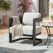 Christopher Knight Home Elvis Outdoor Club Chair with Cushions, Aluminium Lounge Chair with Ergonomic Back and Plush Seat, Side Chair for Garden, Balcony, or Poolside, Dark Grey + Light Grey