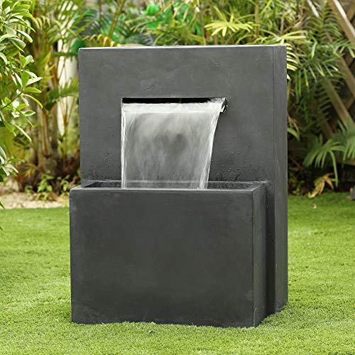 UKN Cement Modern Rectangular Outdoor Fountain Grey Contemporary Polyresin Stone
