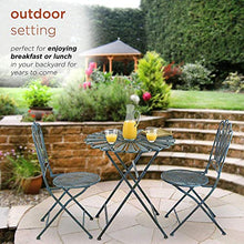 JIQHOHX Wrought Iron Garden Table and Chair Combination 3-Piece Set|Indoor Outdoor Peacock Feather Metal Round Tables Foldable Bistro Furniture,Lawn Seating,Light Blue