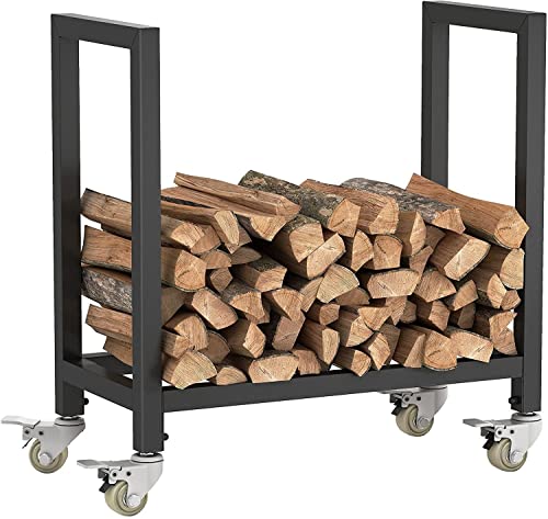 WXPWAMZ Outdoor Fireplace Firewood Rack Log Store Firewood Rack For Indoor Heavy Duty Steel Wood Rack For Firewood With Wheels Black Metal Coated Firewood Log Holder