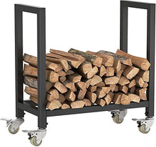 WXPWAMZ Outdoor Fireplace Firewood Rack Log Store Firewood Rack For Indoor Heavy Duty Steel Wood Rack For Firewood With Wheels Black Metal Coated Firewood Log Holder