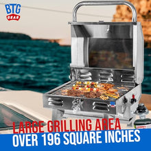 BTG Gear Tailwaves Marine Boat Grill w/Rod Holder Mount | Stainless Steel | Propane Boats & Tailgating & Camping | Built in Thermometer | Portable | Fold-away legs
