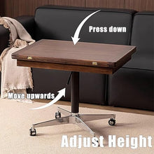 JOSOGO Solid Wood Folding Dining Table with Wheels,Height Adjustable Workstation,Portable Rolling Laptop Cart,Side Table by The Sofa,Standing Desk,Extendable(C)