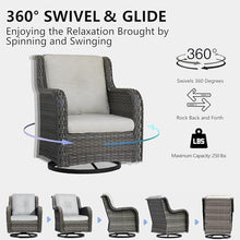 MeetLeisure 5 Piece Outdoor Patio Furniture Set Wicker Conversation Bistro Set Swivel Rocking Chairs with Side Table and Ottomans for Backyard, Porch, Deck(Mixed Grey/Beige)