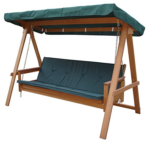 ROJAPLAST Vegas Lux Wooden Garden Three Seat Swing, Brown. Green Roof, 118 x 235 x 179 cm